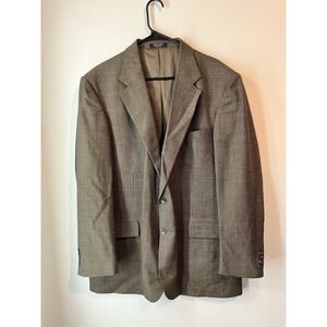 Oscar De La Renta Two Button Blazer 100%‎ Wool Brown Houndstooth Size 46 L
